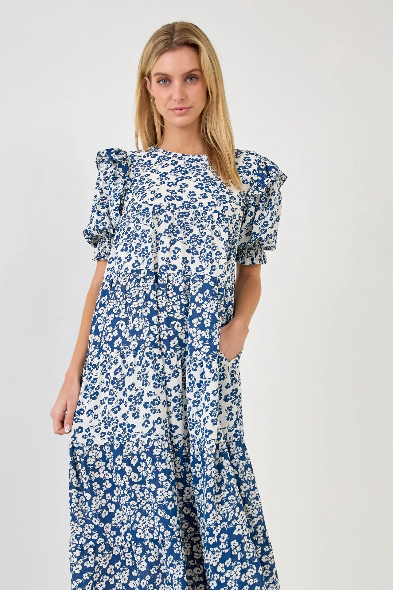 Floral Color Block Midi Dress