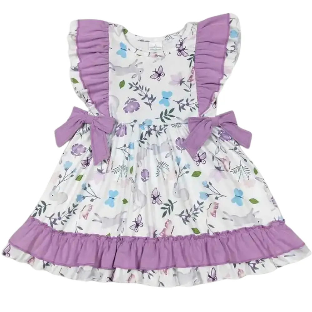 Floral Dress Purple Bow Accent Floral - Kids Clothing