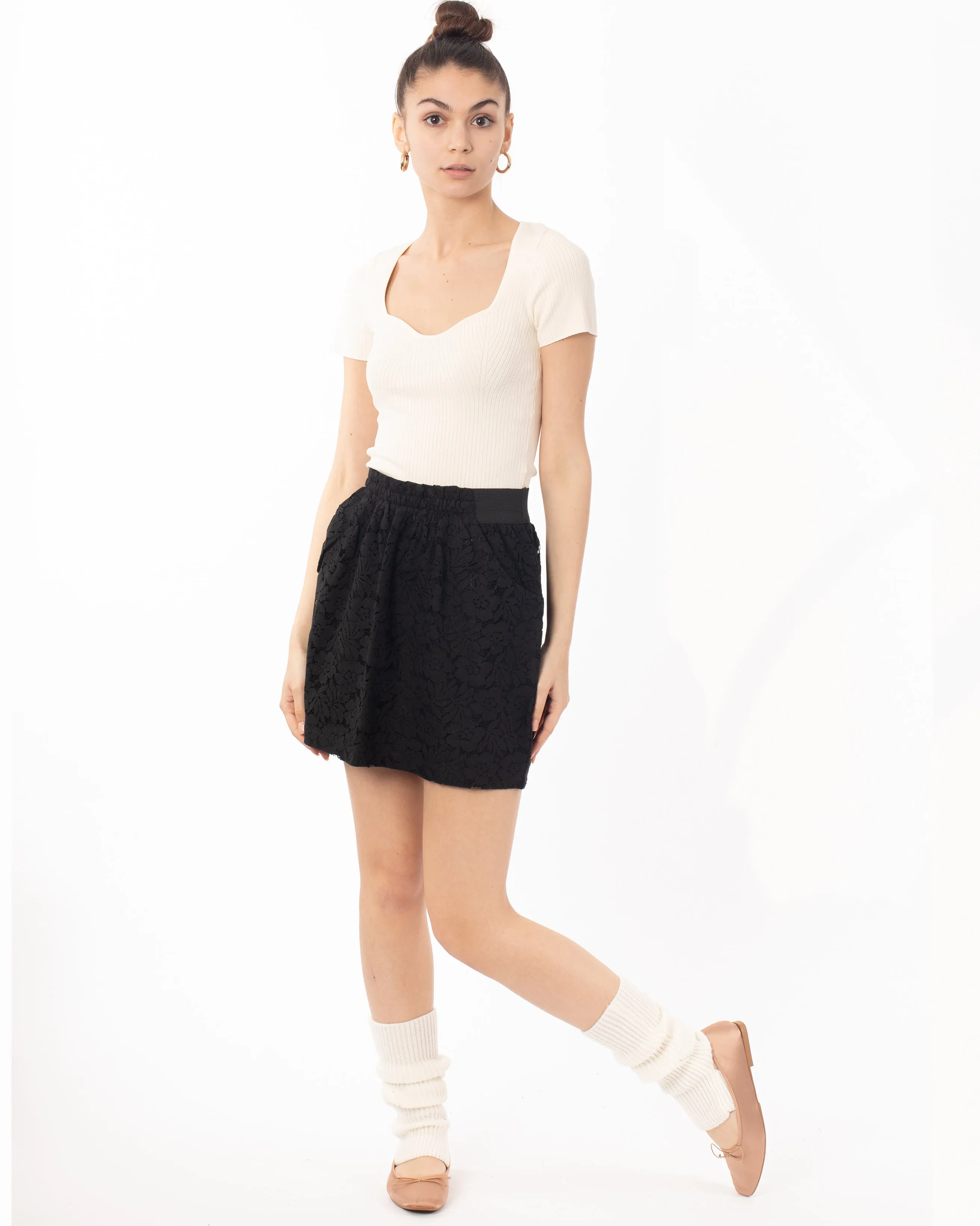 Floral Lace Skater Black Skirts