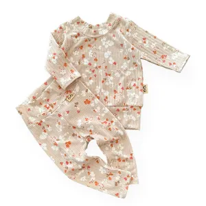 Floral Latte Ribbed Lounge Set