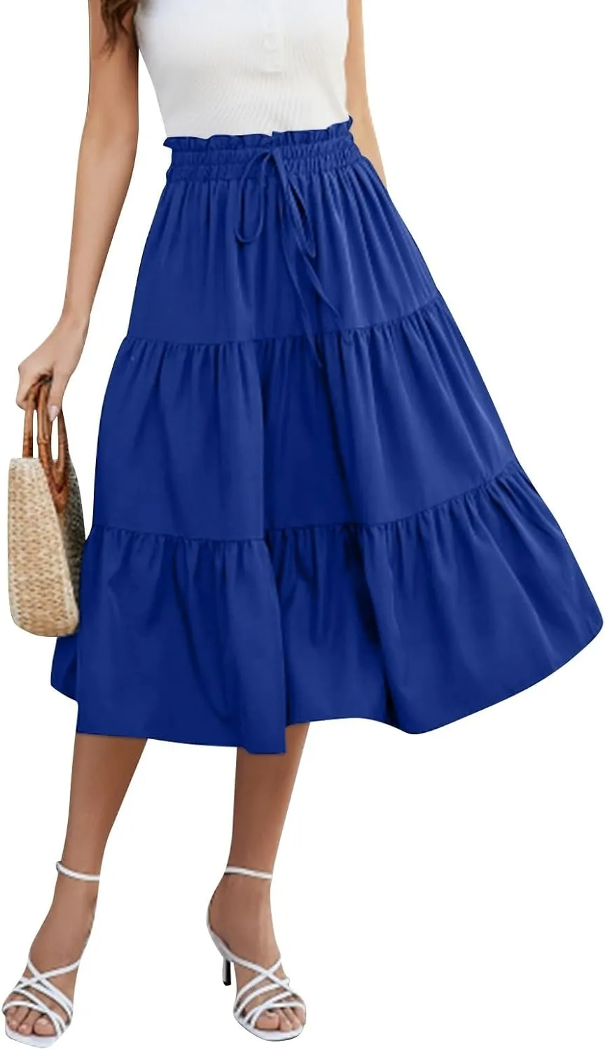 Floral Maxi Skirts for Women 2025 Summer Comfy Tiered Elastic High Waisted Vacation A-Line Flowy Swing Long Skirts