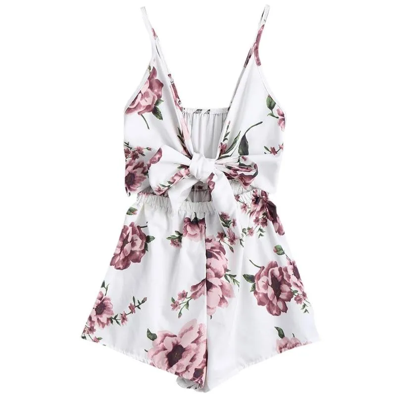 Floral Print Bow Knot Playsuit