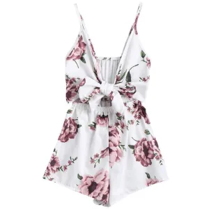 Floral Print Bow Knot Playsuit