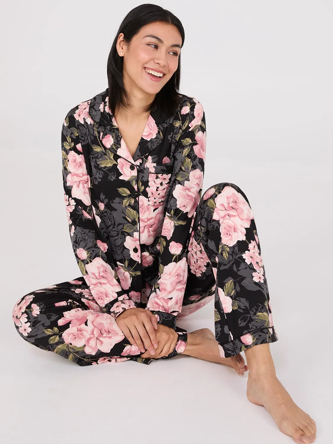 Floral Print Button-Down Pajama Set