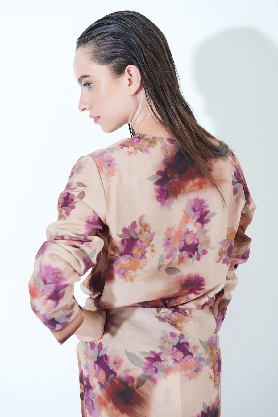 Floral print button-up blouse wholesale