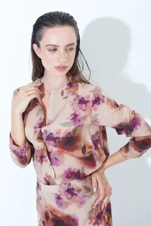 Floral print button-up blouse wholesale