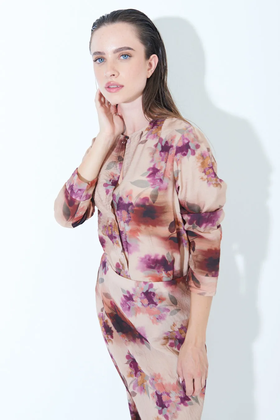 Floral print button-up blouse wholesale