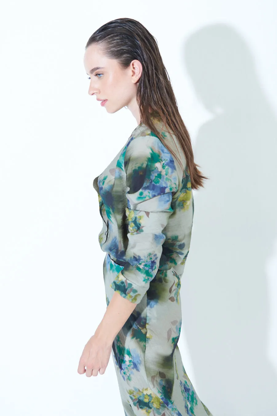 Floral print button-up blouse wholesale