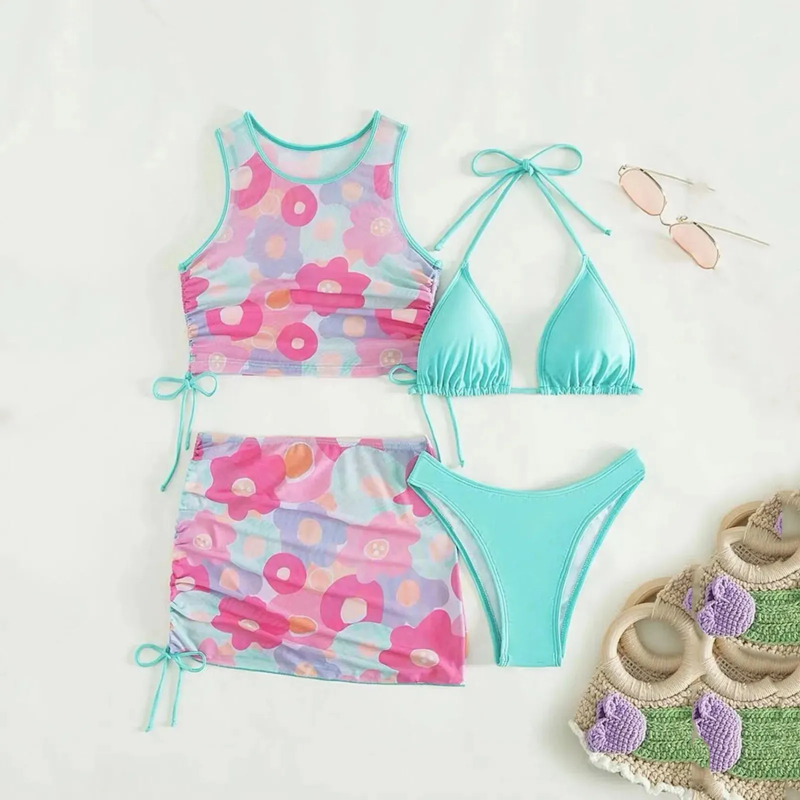 Floral Print Female Swimwear Beach Vacation Bikini Set