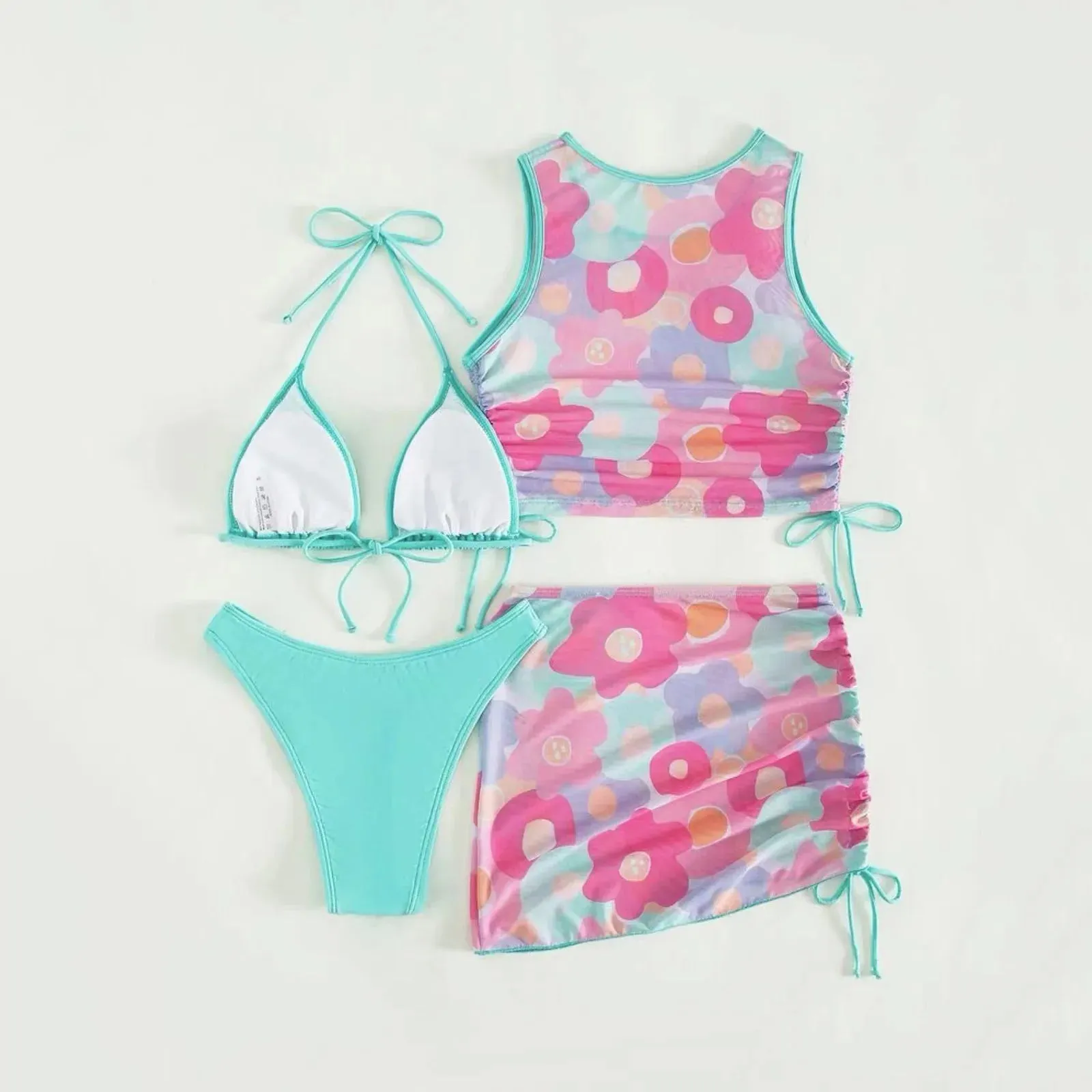 Floral Print Female Swimwear Beach Vacation Bikini Set