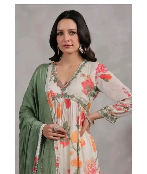Floral Print Sharara Set With Embroidery