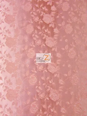 Floral Rose Jacquard Satin Fabric / Coral / Sold By The Yard
