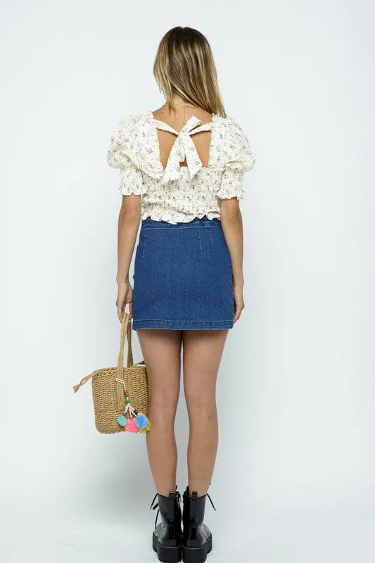 FLORAL SMOCKED PUFF SLEEVE TOP
