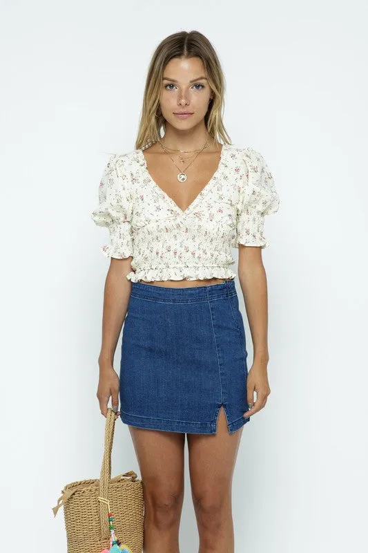 FLORAL SMOCKED PUFF SLEEVE TOP