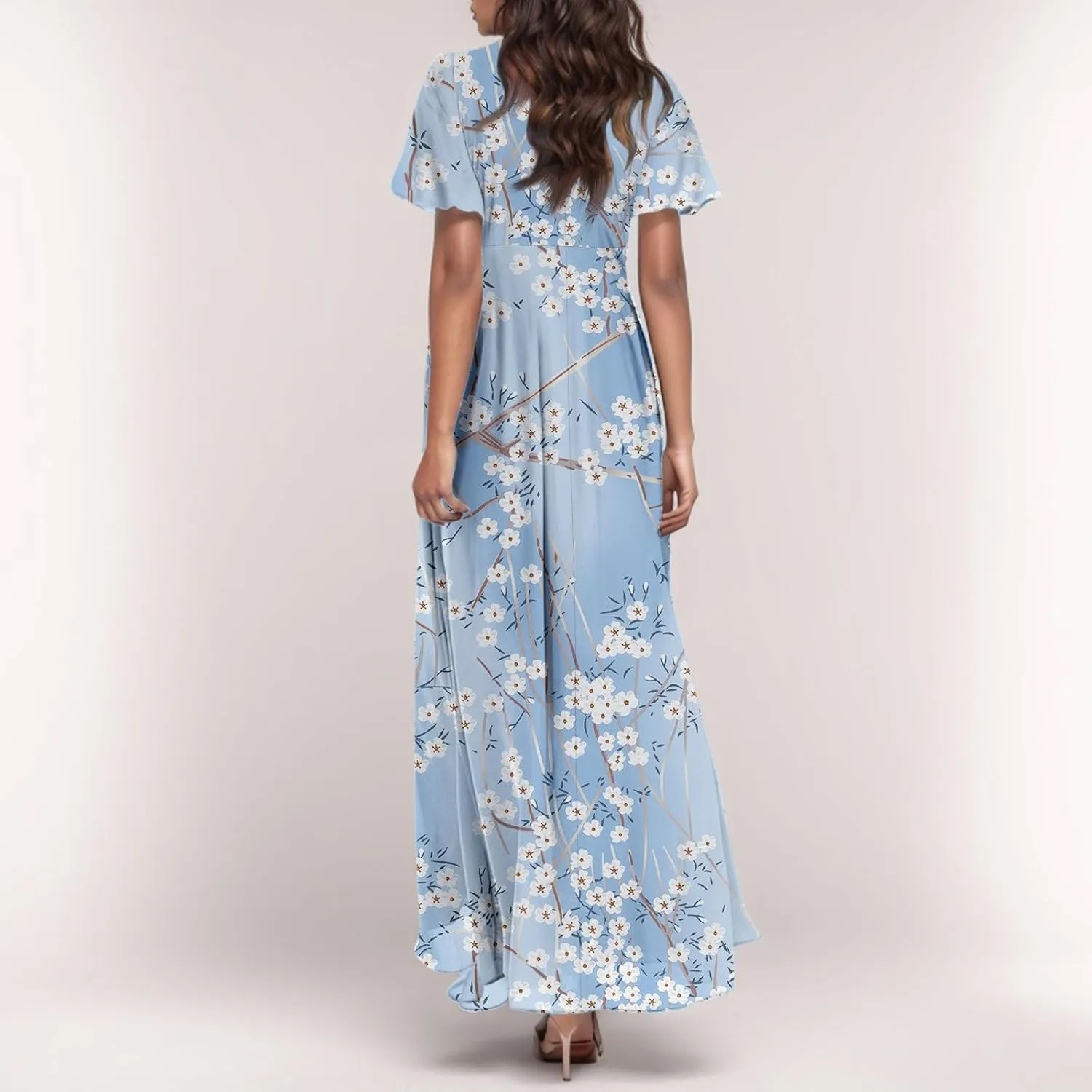 Floral Summer Maxi Dresses for Women Elegant Ruffle Sleeve Garden Party Dress Tulle Chiffon Wedding Guest Dresses