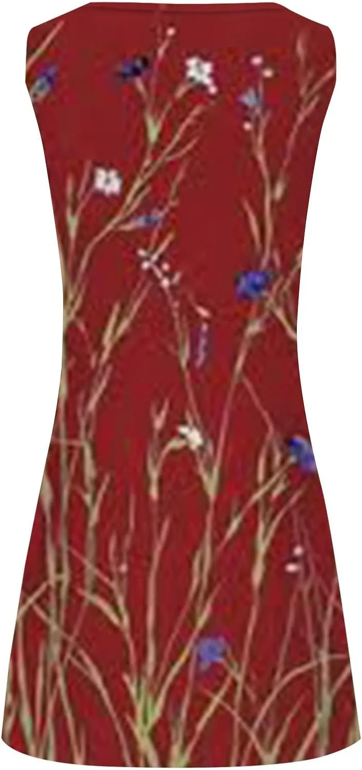 Floral Sundresd Sun Dresses for Women 2025 Vacation Beach Casual Summer Sundresses Sleeveless Tank Short Boho Dress
