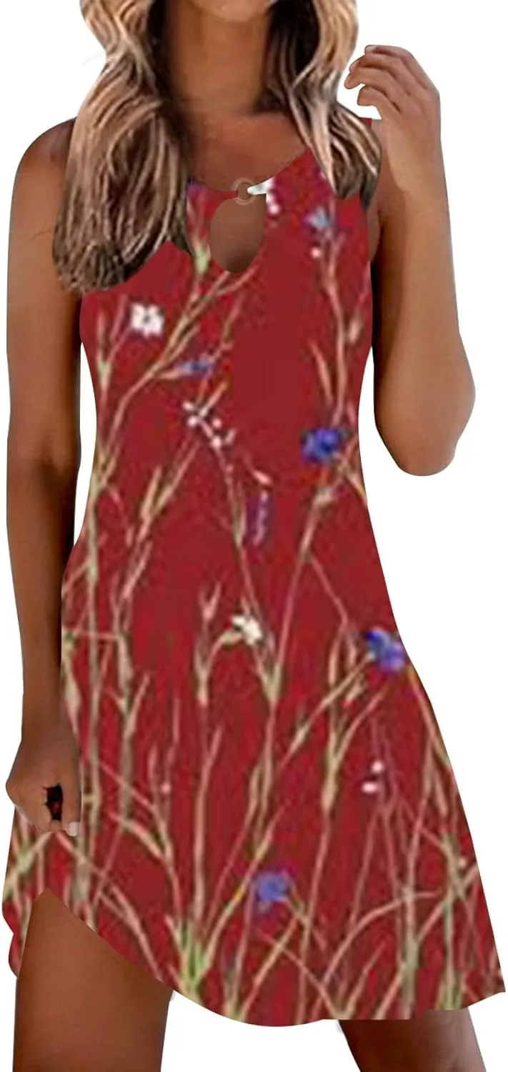 Floral Sundresd Sun Dresses for Women 2025 Vacation Beach Casual Summer Sundresses Sleeveless Tank Short Boho Dress