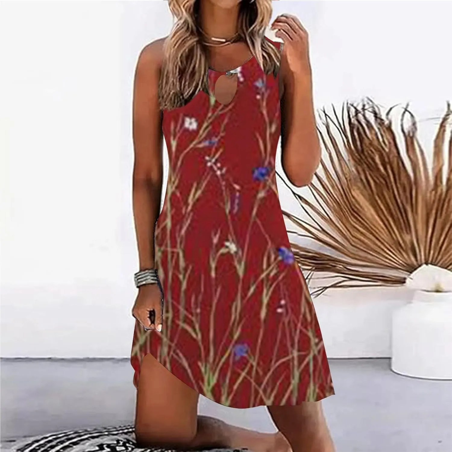 Floral Sundresd Sun Dresses for Women 2025 Vacation Beach Casual Summer Sundresses Sleeveless Tank Short Boho Dress