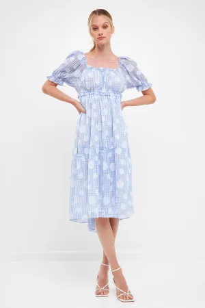 Floral Texture with Gingham Printed Midi Dress