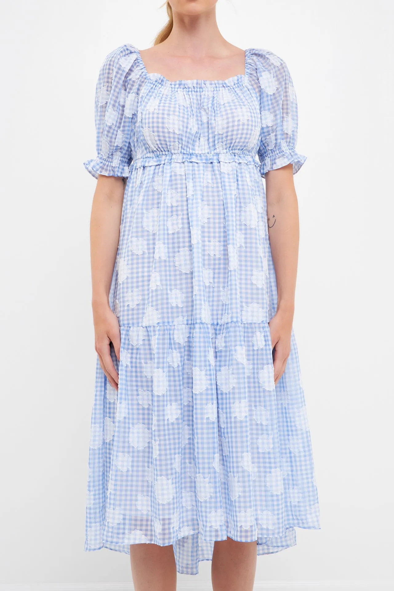 Floral Texture with Gingham Printed Midi Dress