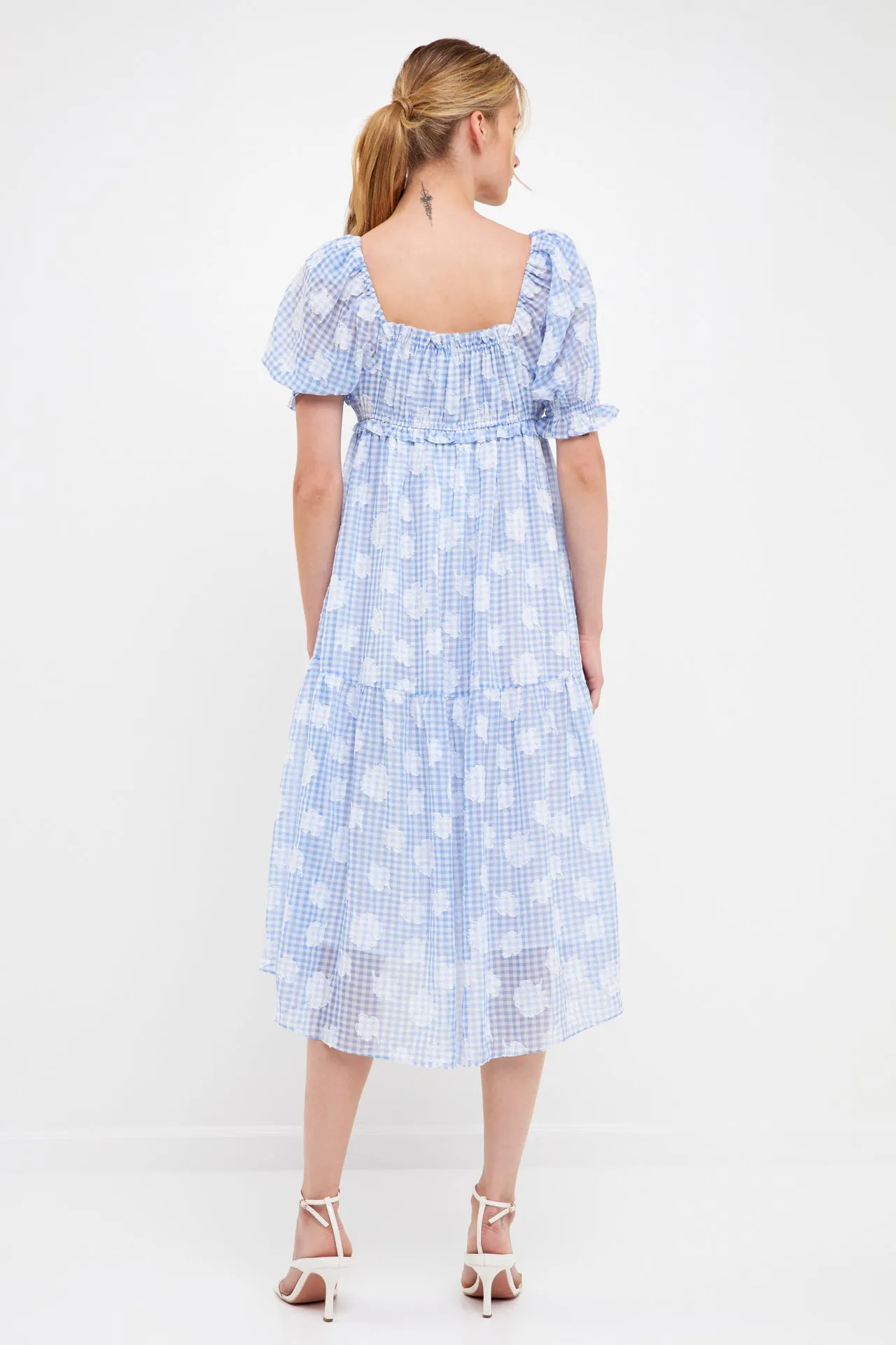 Floral Texture with Gingham Printed Midi Dress
