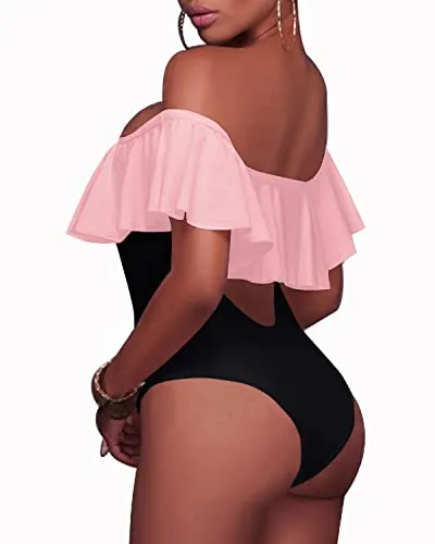 Flounce Strapless One Piece Suit For Juniors-Pink And Black