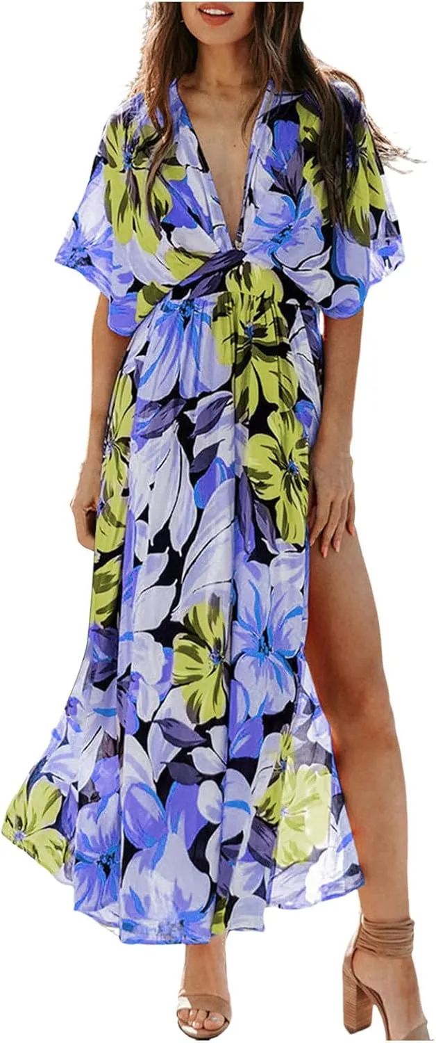 Flower Girl Dresses Summer Short Sleeve Boho Wedding Guest Dress Floral Flowy Maxi Dresses