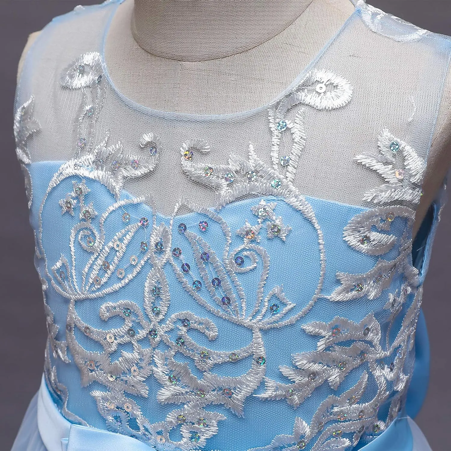Flower Girl Lace Dress for Kids Wedding Bridesmaid Pageant Party Formal Long Gown Princess Communion Tulle Bow Dresses