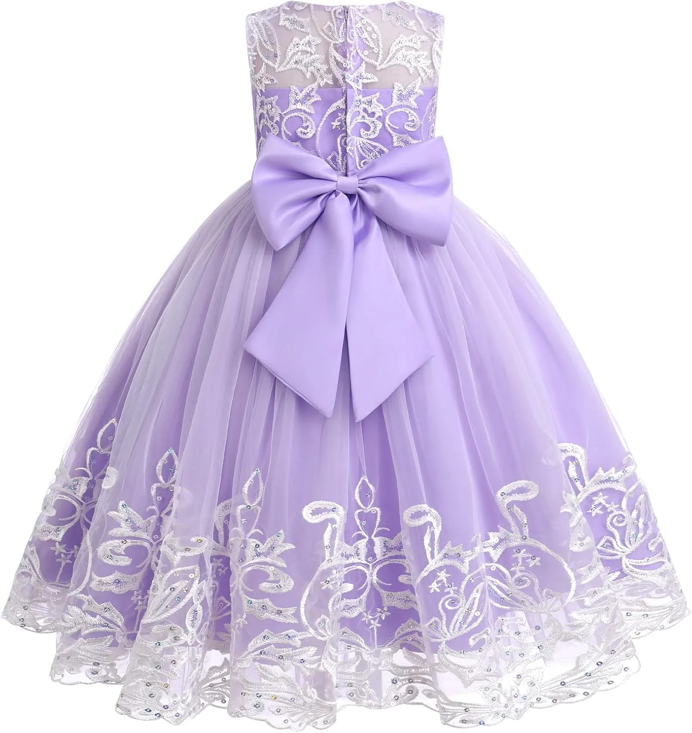 Flower Girl Lace Dress for Kids Wedding Bridesmaid Pageant Party Formal Long Gown Princess Communion Tulle Bow Dresses