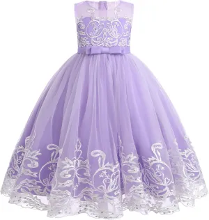 Flower Girl Lace Dress for Kids Wedding Bridesmaid Pageant Party Formal Long Gown Princess Communion Tulle Bow Dresses