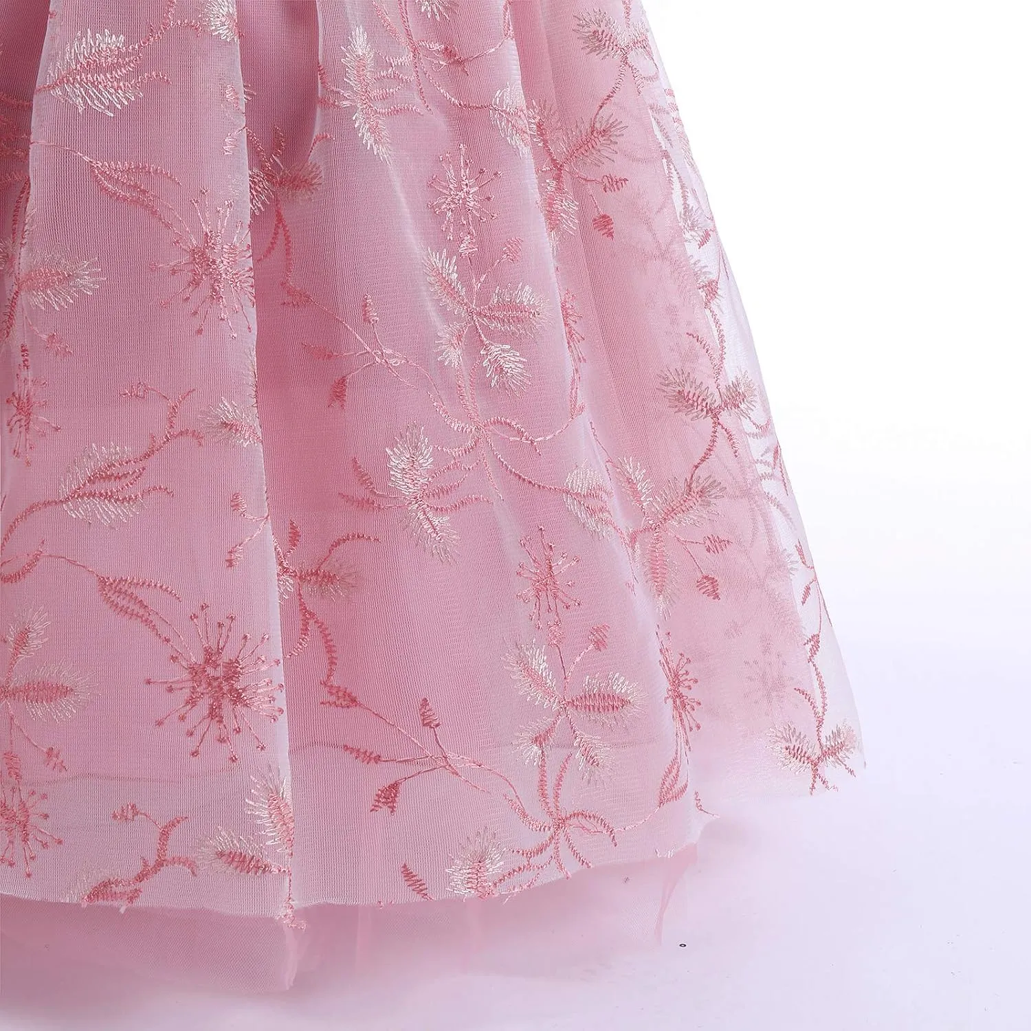 Flower Girls Long Lace Bridesmaid Dress 3/4 Sleeves Floor Length Wedding Party Evening Formal Pegeant Maxi Tulle Ball Gowns