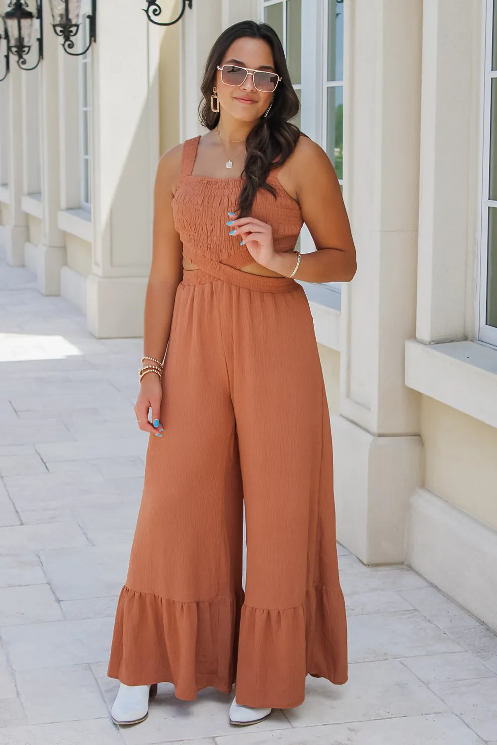 Flowy & Free Wide Leg Jumpsuit - Almond