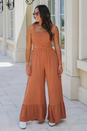 Flowy & Free Wide Leg Jumpsuit - Almond