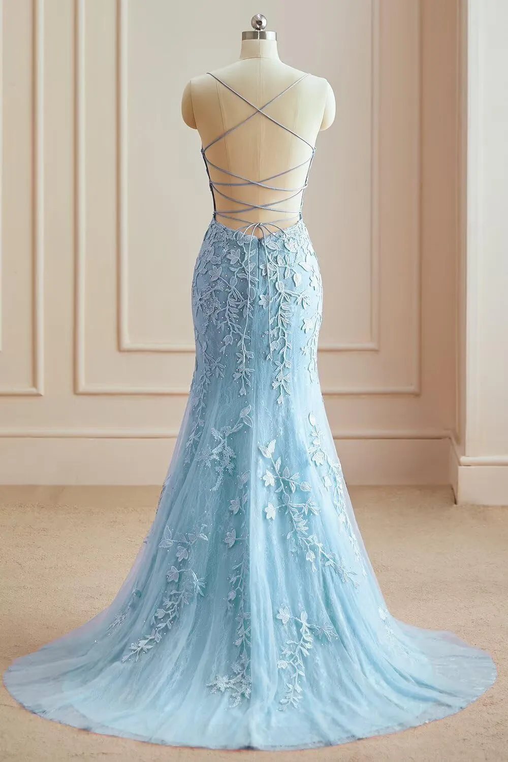 Fokissy Mermaid Prom Dresses with Slit 2025 Lace Applique Tulle Sweetheart Formal Evening Gown