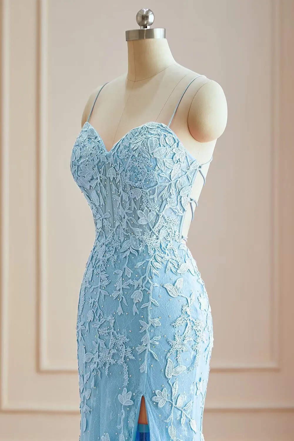 Fokissy Mermaid Prom Dresses with Slit 2025 Lace Applique Tulle Sweetheart Formal Evening Gown