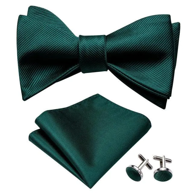 Forest Green Solid Stripes Matching Bowtie Set (3pc)