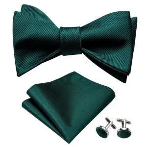 Forest Green Solid Stripes Matching Bowtie Set (3pc)