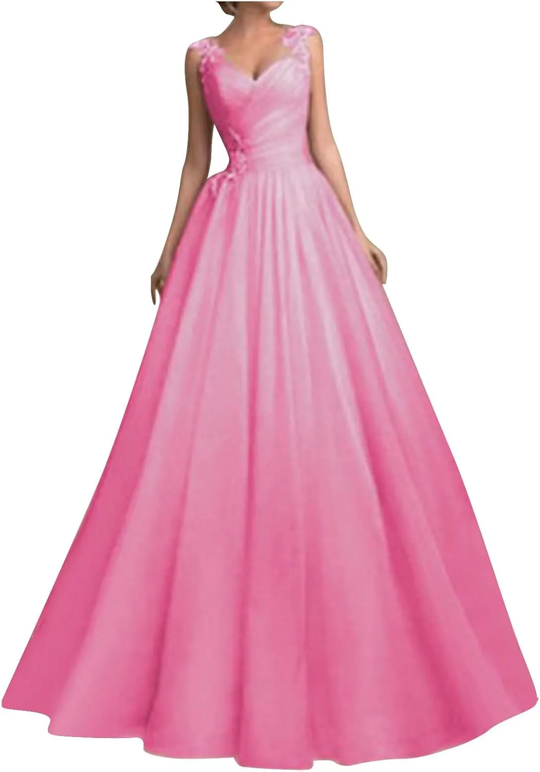 Formal Evening Dress for Women V-Neck Sleeveless Mesh A Line Empire Waist Floor Length Wedding Ball Gown