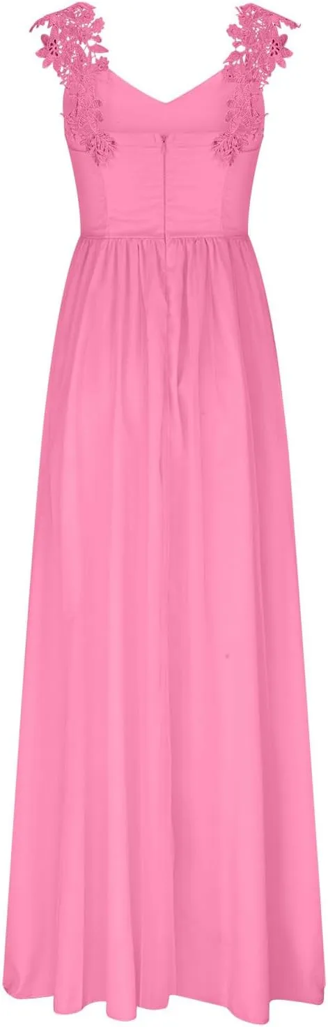 Formal Evening Dress for Women V-Neck Sleeveless Mesh A Line Empire Waist Floor Length Wedding Ball Gown