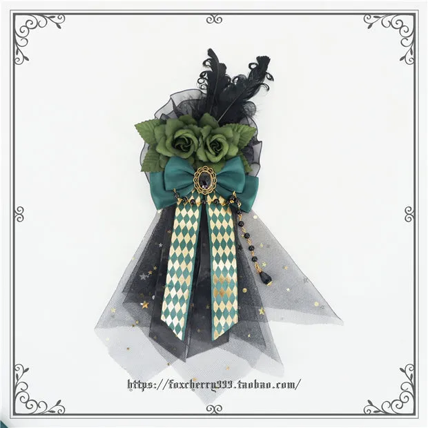 Fox Cherry~Green Lattice Rabbit Ear Bow Lolita Hat Headdress