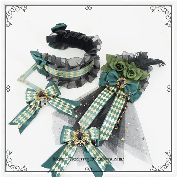 Fox Cherry~Green Lattice Rabbit Ear Bow Lolita Hat Headdress