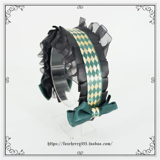 Fox Cherry~Green Lattice Rabbit Ear Bow Lolita Hat Headdress