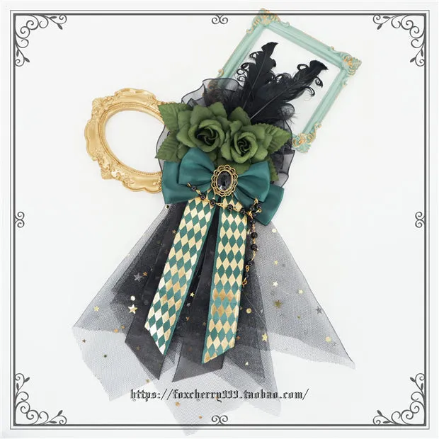 Fox Cherry~Green Lattice Rabbit Ear Bow Lolita Hat Headdress