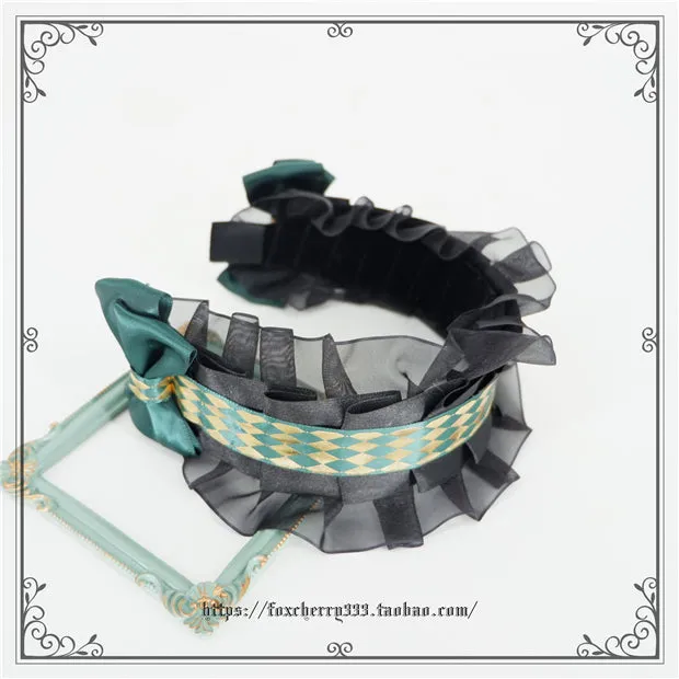 Fox Cherry~Green Lattice Rabbit Ear Bow Lolita Hat Headdress