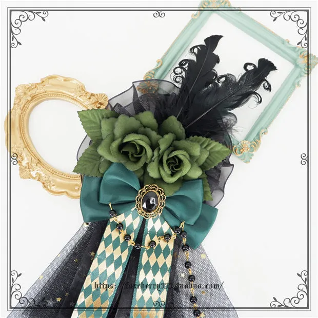 Fox Cherry~Green Lattice Rabbit Ear Bow Lolita Hat Headdress