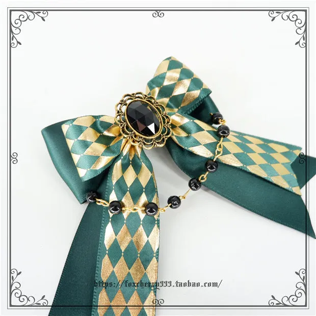 Fox Cherry~Green Lattice Rabbit Ear Bow Lolita Hat Headdress