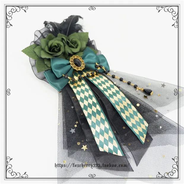 Fox Cherry~Green Lattice Rabbit Ear Bow Lolita Hat Headdress
