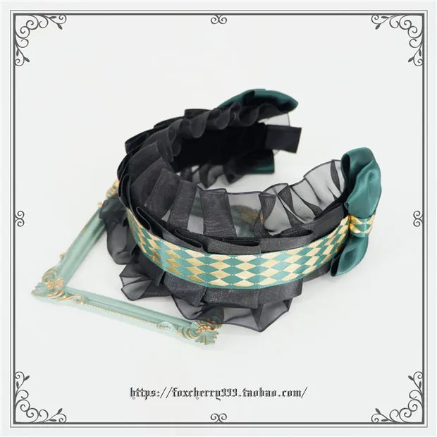 Fox Cherry~Green Lattice Rabbit Ear Bow Lolita Hat Headdress