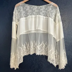 Free People Angel Wings Sheer Eyelet Lace Panel Blouse