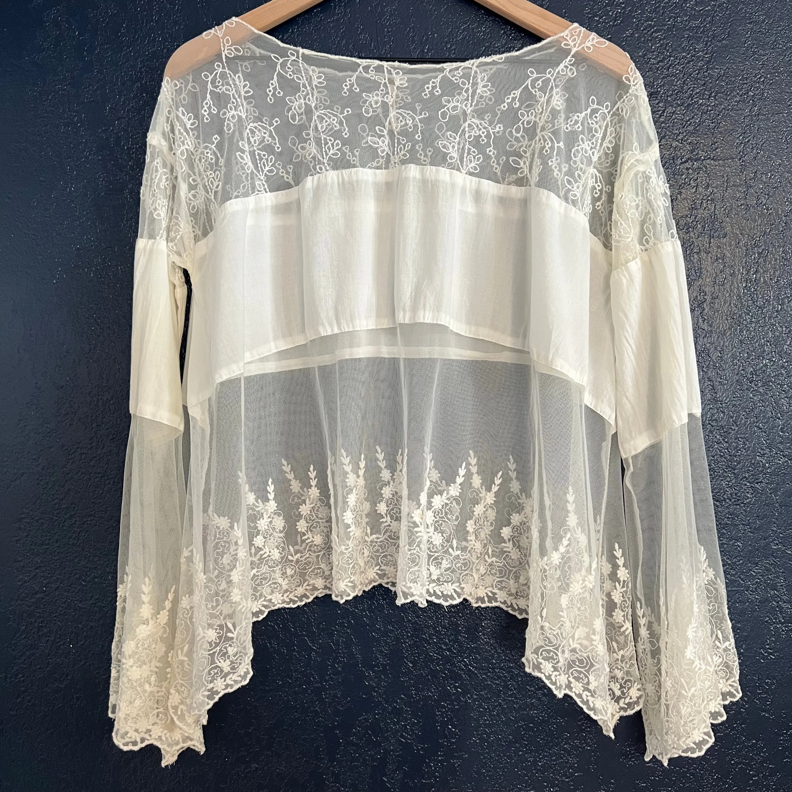Free People Angel Wings Sheer Eyelet Lace Panel Blouse